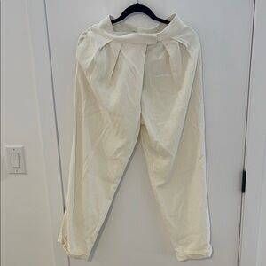 OAK + FORT Cream Tapered Trousers with Pleated Waist